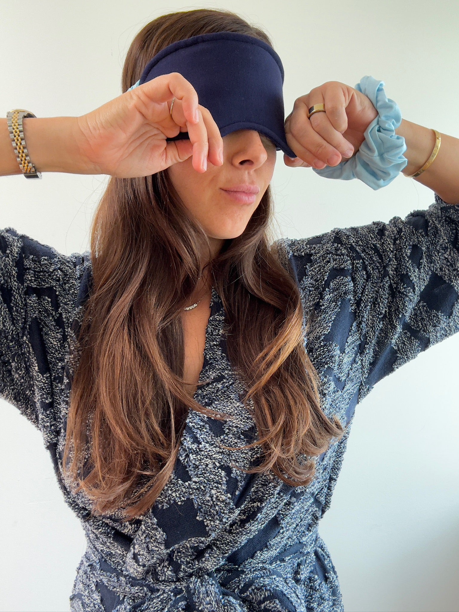 reverie robe and eye mask with blue scrunchie