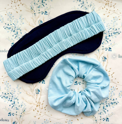 little shadows light blue eye mask and scrunchie