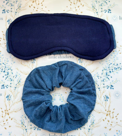 Little Shadows French Blue Eye Mask and Scrunchie front